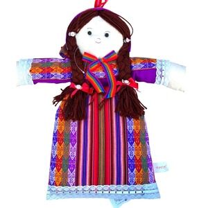 Handmade Peruvian Folk Art Doll – Woven Textile Dress – Zipper Storage Pillow